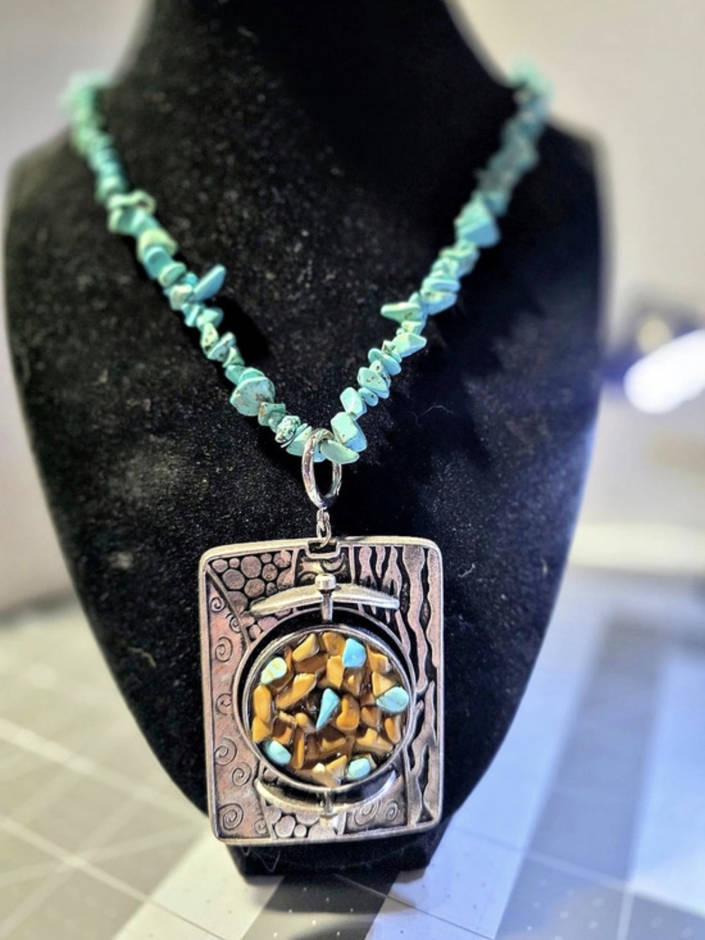 Jewel Turquoise Stone Pendant Necklace, Brand Yousi